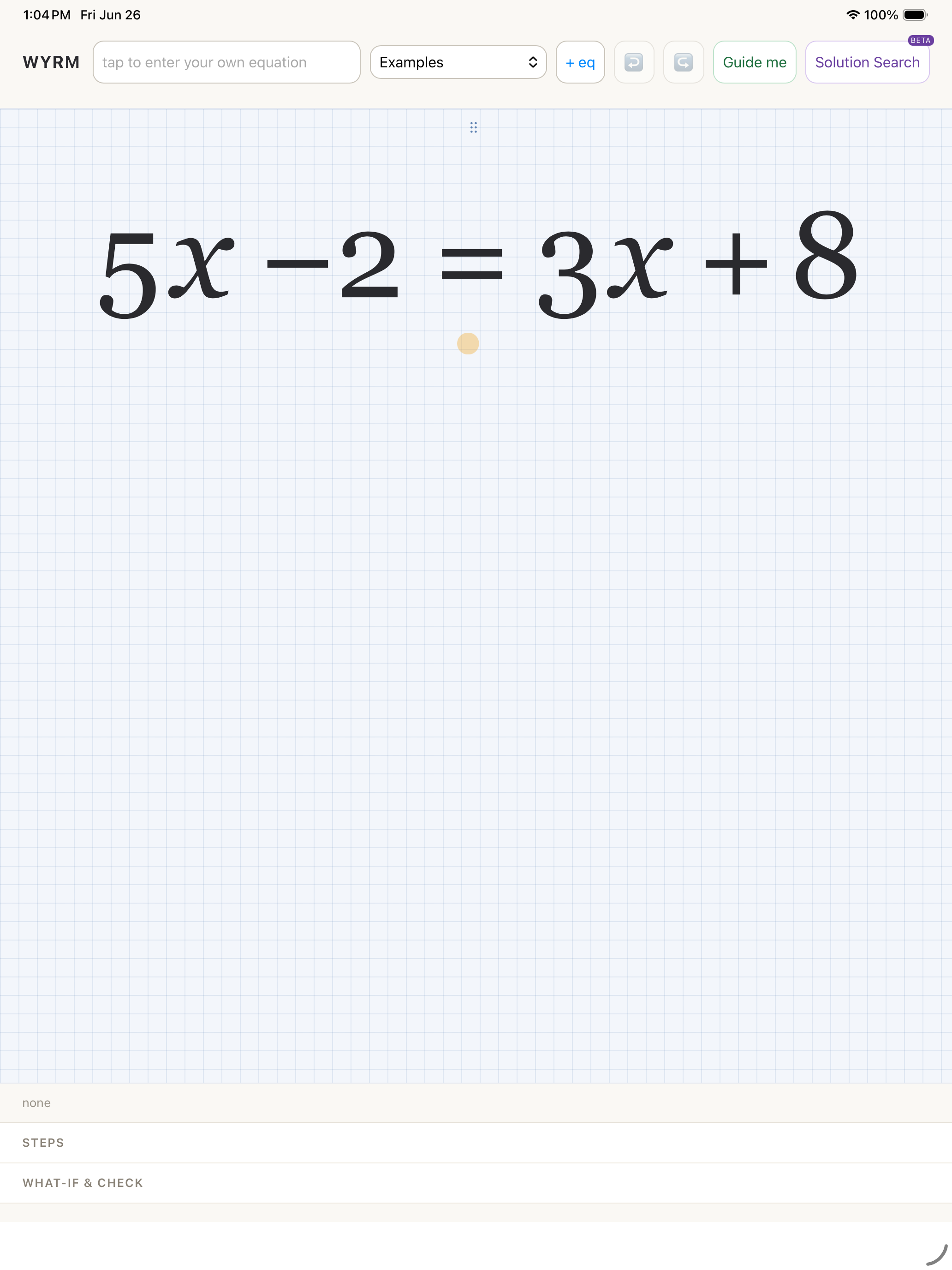 A linear equation, 5x − 2 = 3x + 8